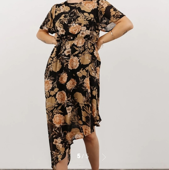NEW BEAUTIFUL BLACK FLORAL ASSYMETRICAL DRESS - Picture 5 of 5